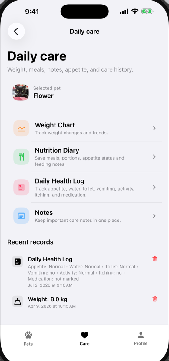 MrPet Daily Care screen